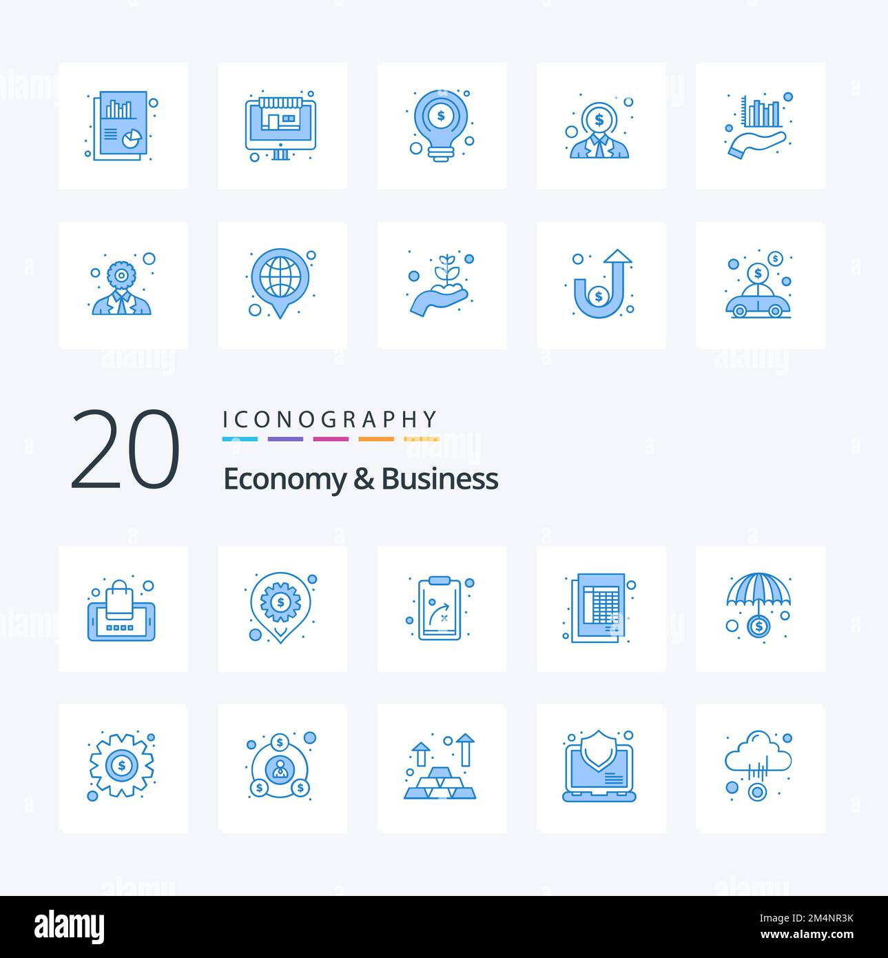 20 Economy And Business Blue Color icon Pack. like insurance. paper ...