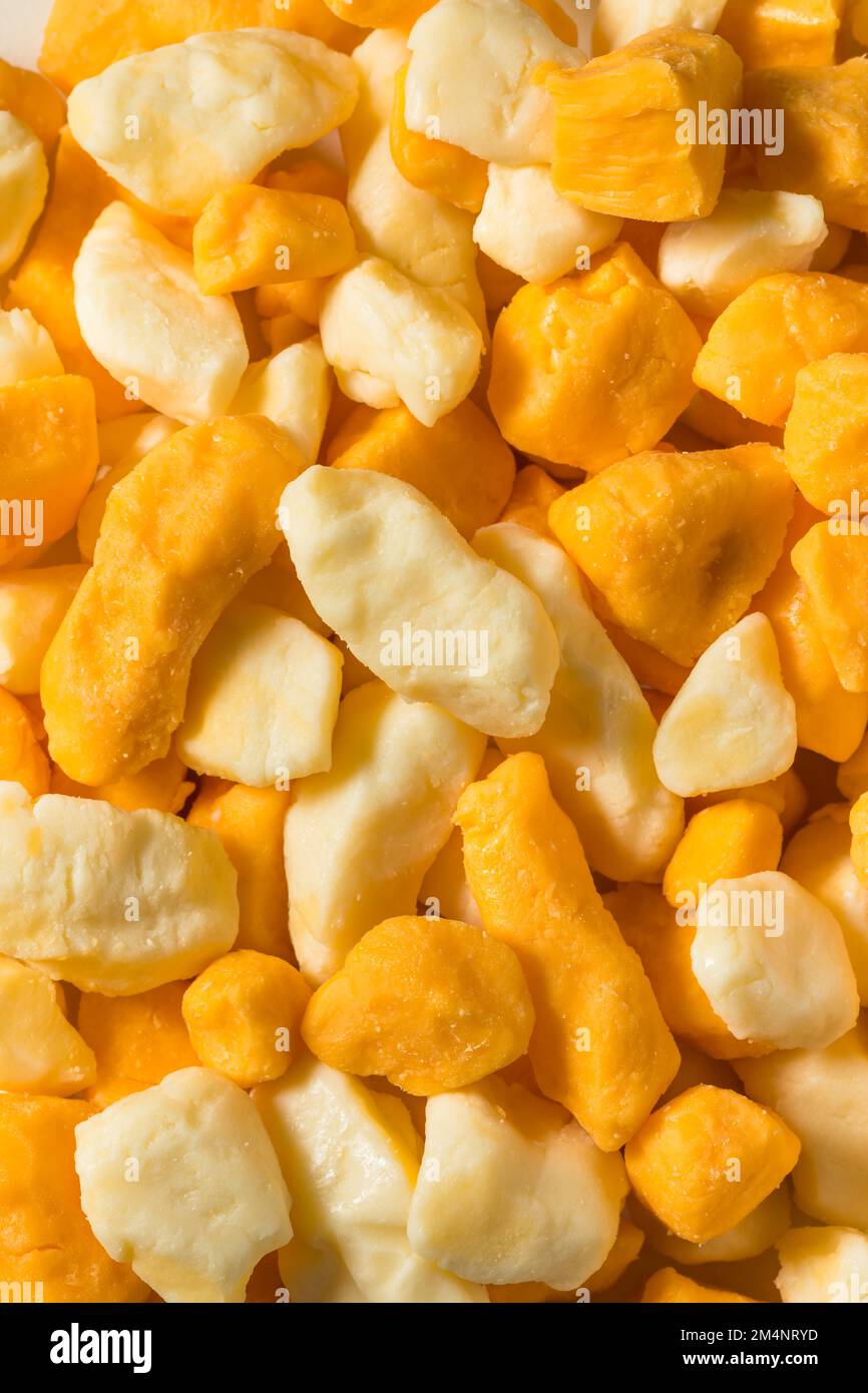 Raw Organic Yellow and White Cheese Curds in a Bowl Stock Photo Alamy