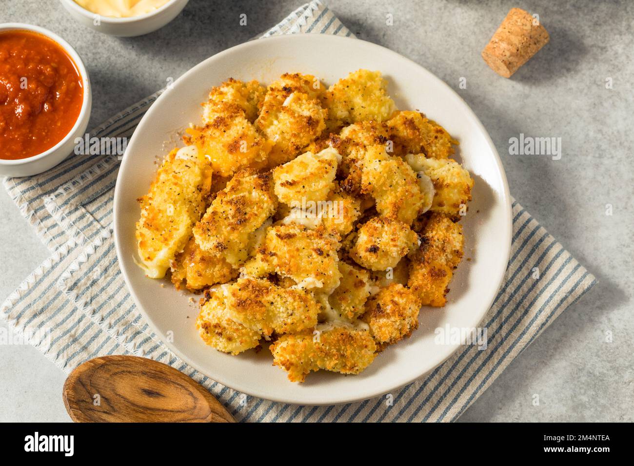 Homemade Baked Wisconsin Cheese Curds with Mayo and Marinara Stock