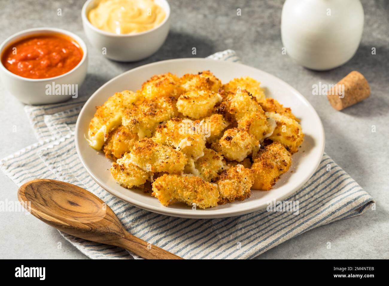 Homemade Baked Wisconsin Cheese Curds with Mayo and Marinara Stock