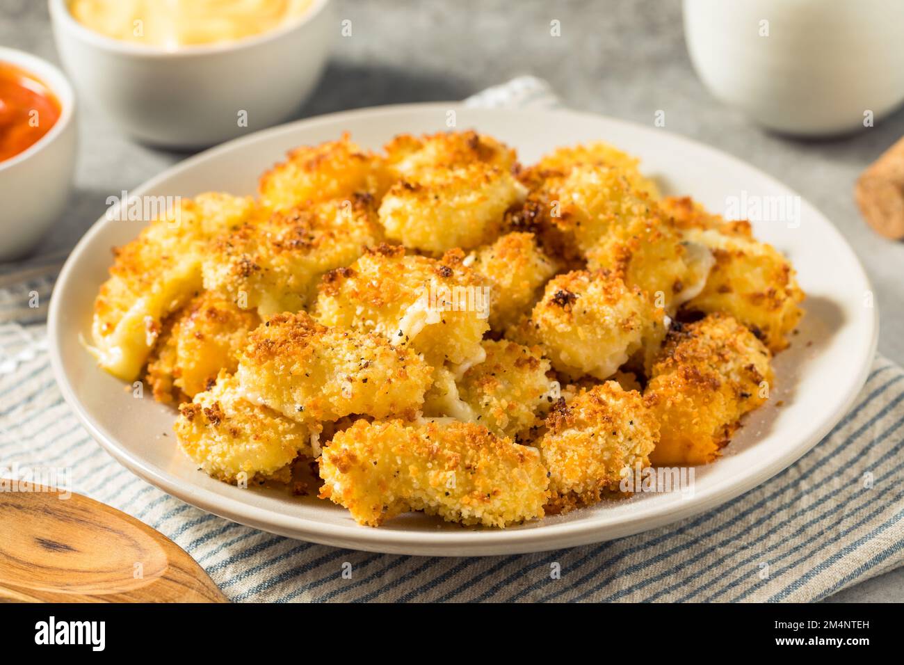 Homemade Baked Wisconsin Cheese Curds with Mayo and Marinara Stock