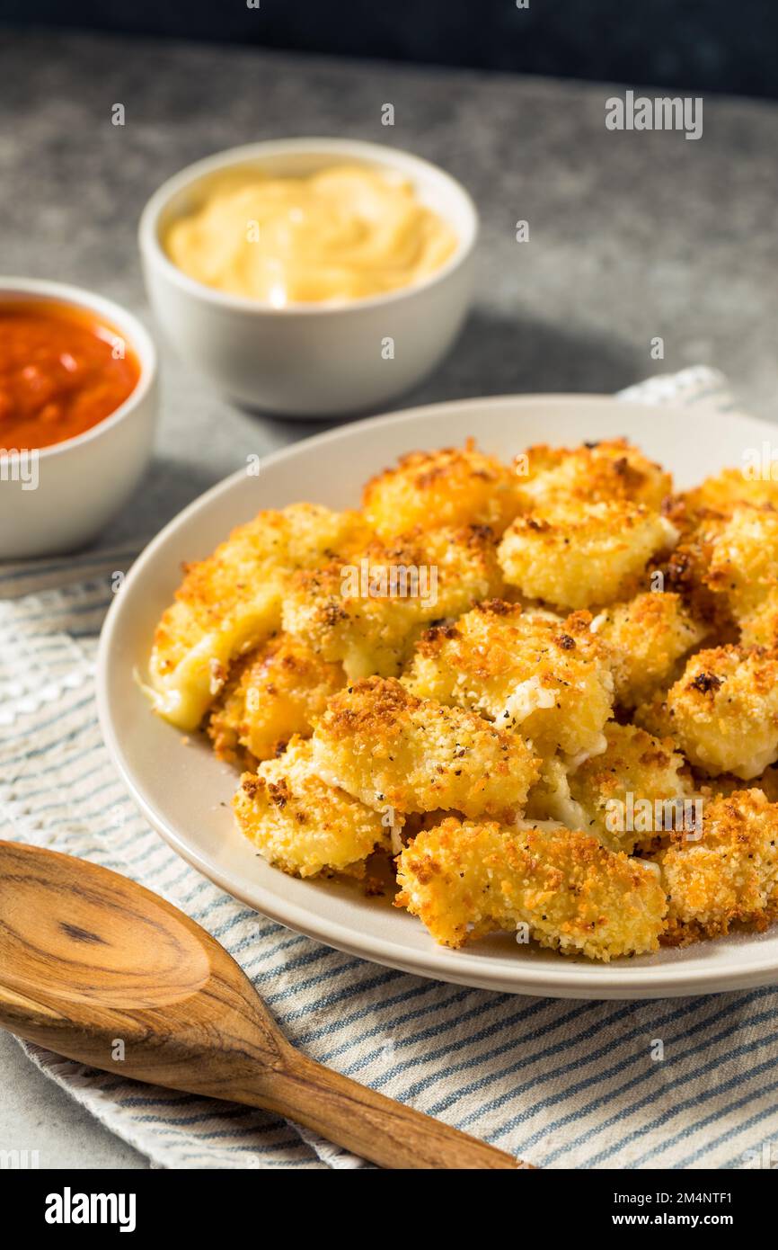 Homemade Baked Wisconsin Cheese Curds with Mayo and Marinara Stock