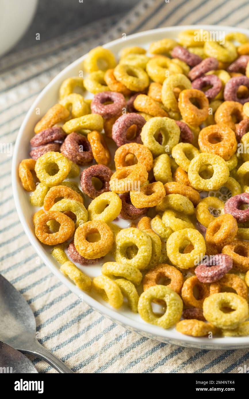 Homemade Fruity Fruit Loop Cereal with Whole Milk Stock Photo Alamy