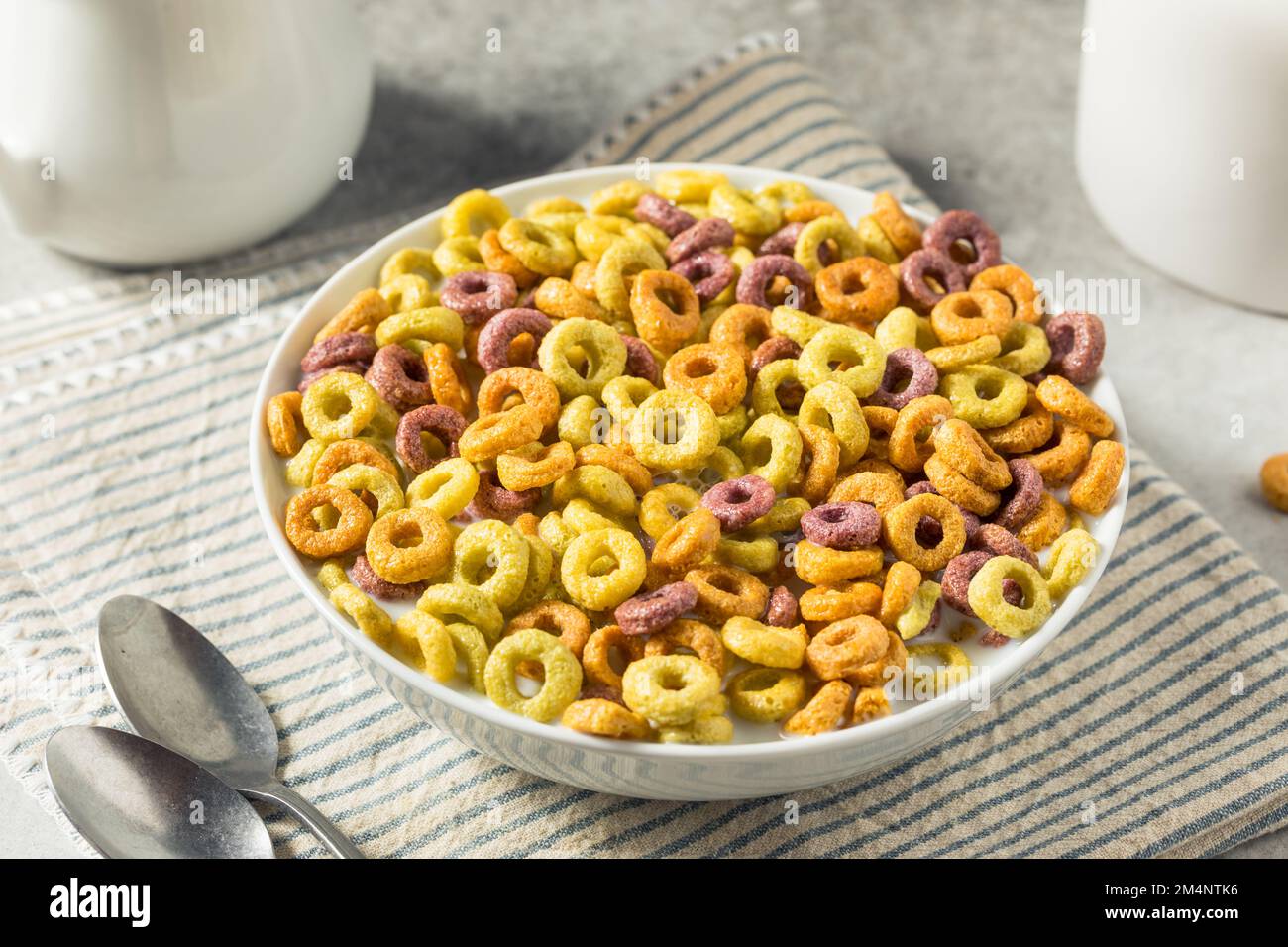 Homemade Fruity Fruit Loop Cereal with Whole Milk Stock Photo Alamy
