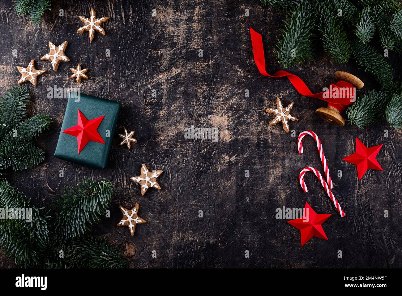 Christmas and New Year background with gift boxes Stock Photo