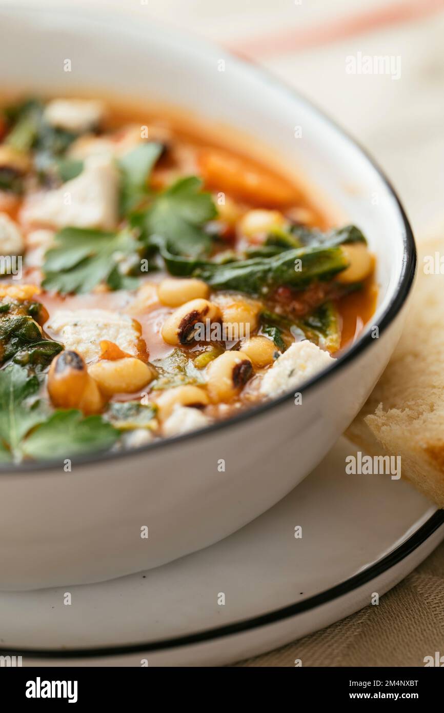 Bowl with Greek Blackeyed Peas Stew with Spinach Stock Photo Alamy
