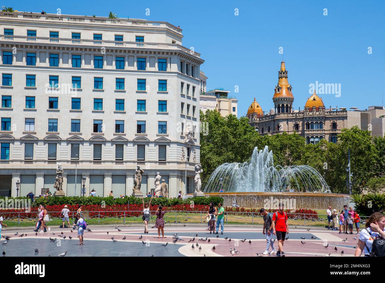 Placa de Catalunya square in Barcelona city, Catalonia, Spain Stock Photo