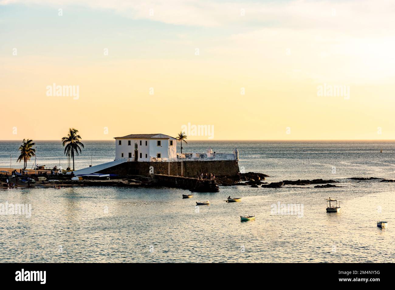 Old fort of Santa Maria in Salvador in Bahia at sunset from Todos os Santos bay Stock Photo
