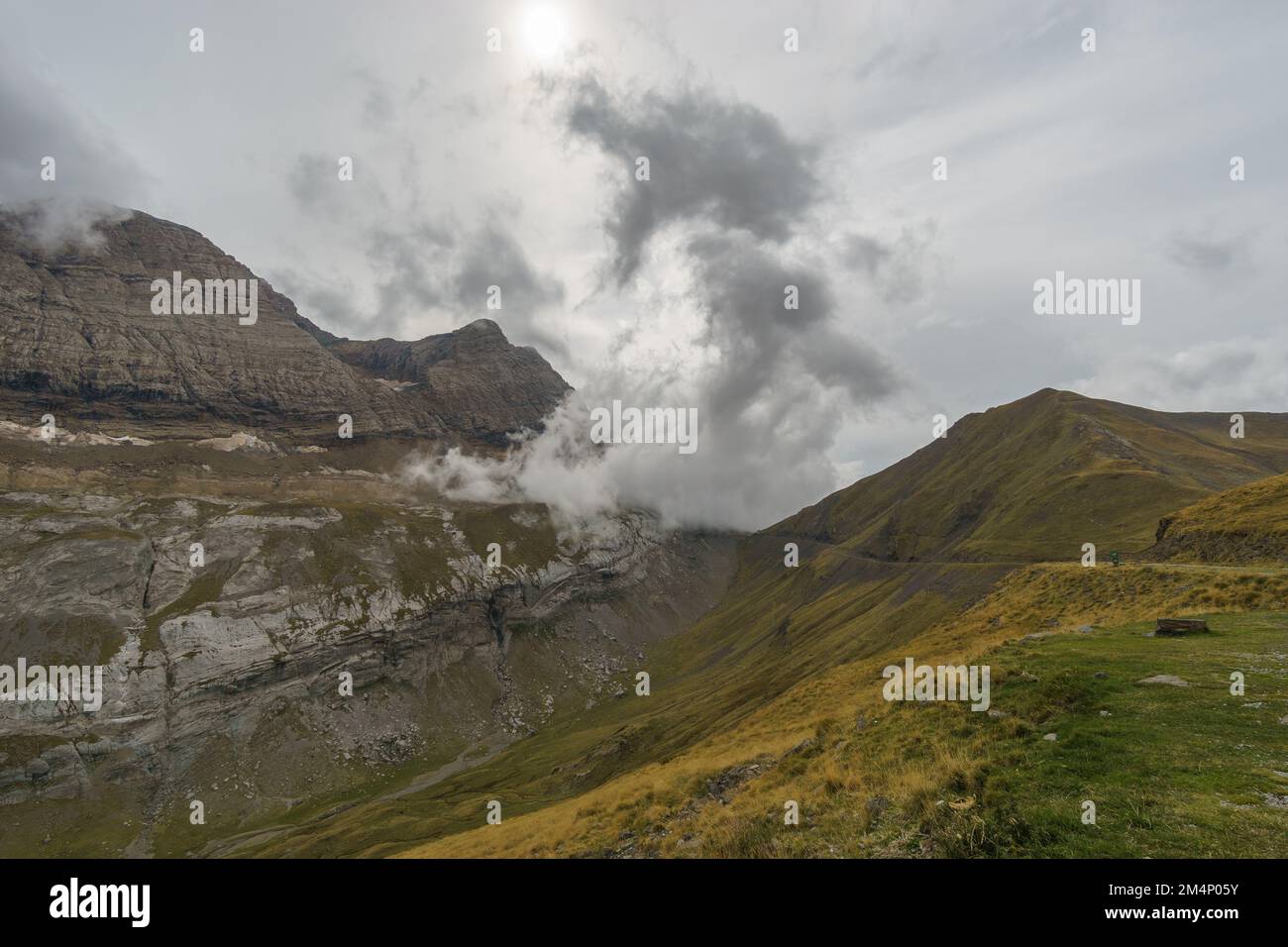 Beautiful mountain landscape with massiv rock and view to the spanish