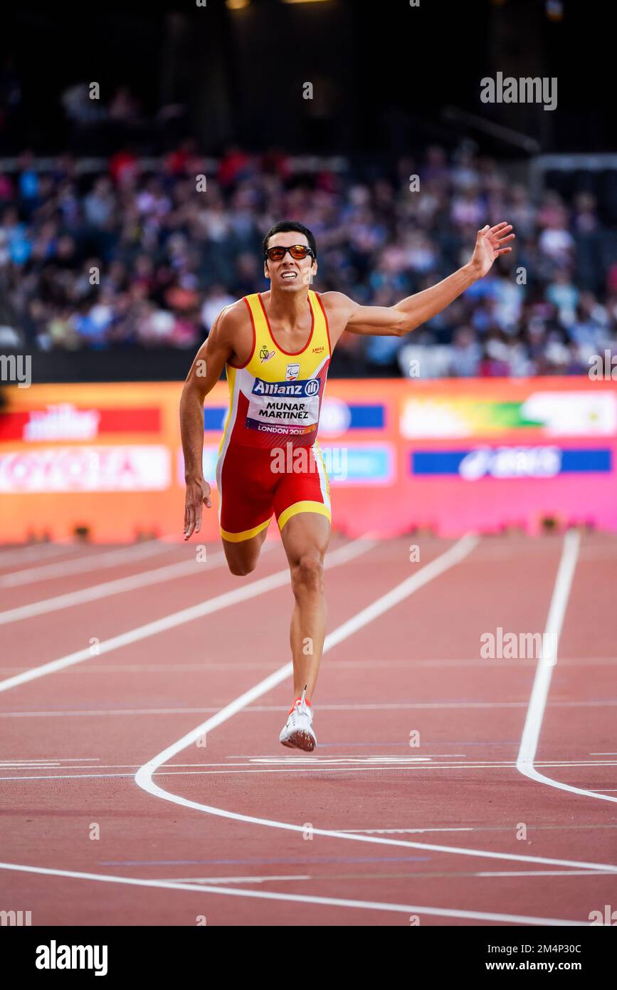 Joan Munar Martinez competing in the T12 200m visually impaired at the World Para Athletics Championships, London Stadium, UK. Spanish para athlete Stock Photo