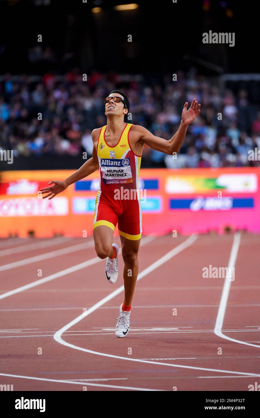 Joan Munar Martinez competing in the T12 200m visually impaired at the World Para Athletics Championships, London Stadium, UK. Spanish para athlete Stock Photo