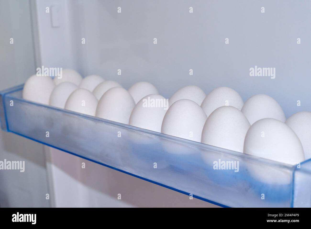White eggs in rows in refrigerator boxes Stock Photo Alamy