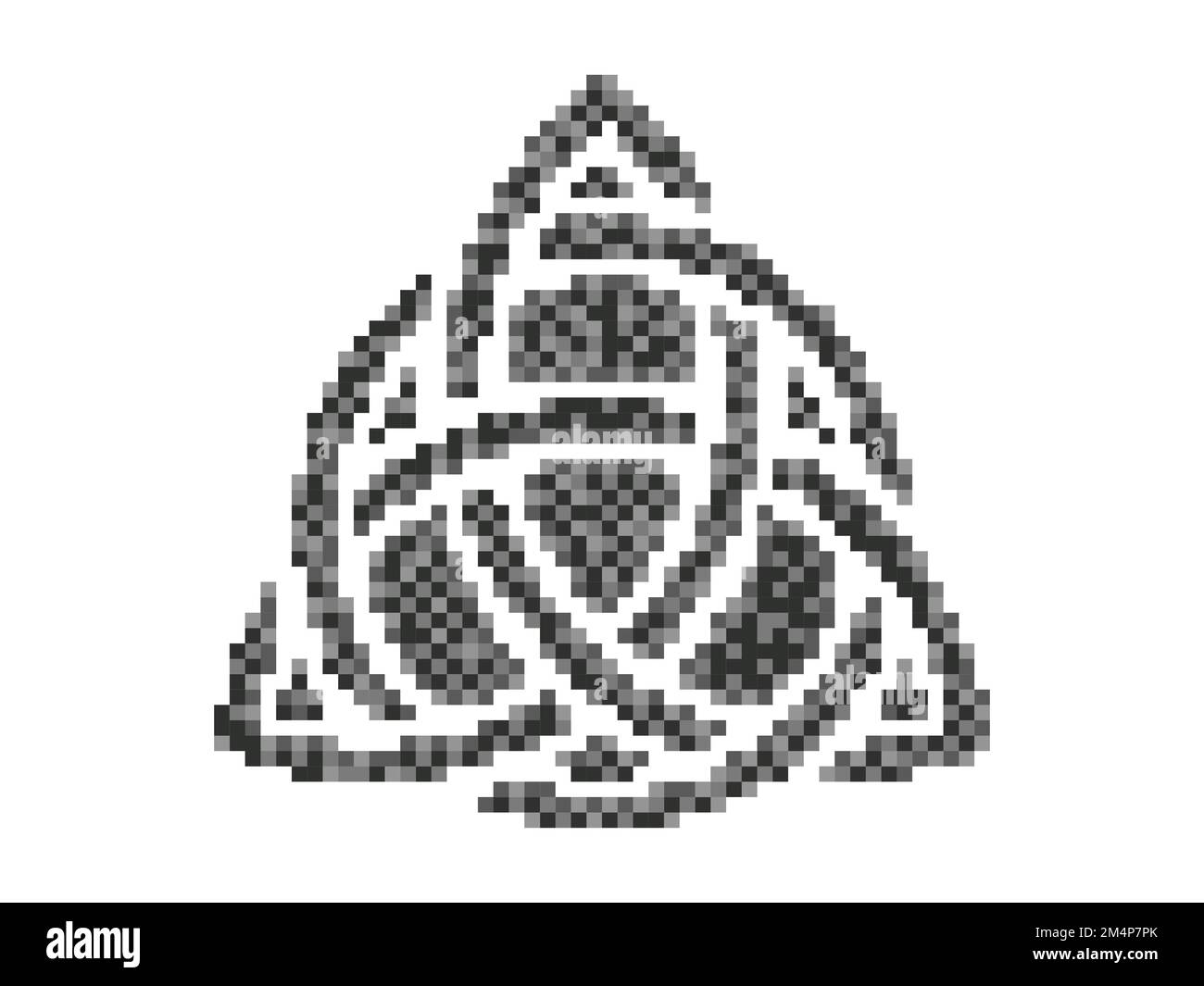 Triquetra in pixel art style. Pixelated Triquetra. Trinity knot. Celtic symbol of eternity. Style of 8-bit retro games from the 80s and 90s. Design fo Stock Vector
