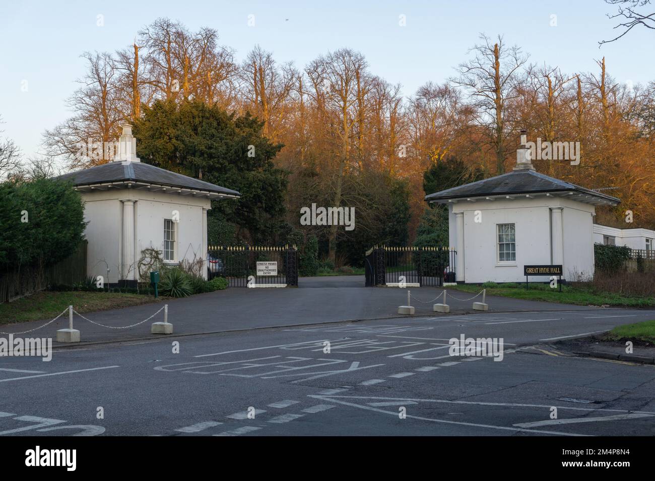 The entrance to the Great Hyde Hall in Sawbridgeworth, Essex, UK Stock