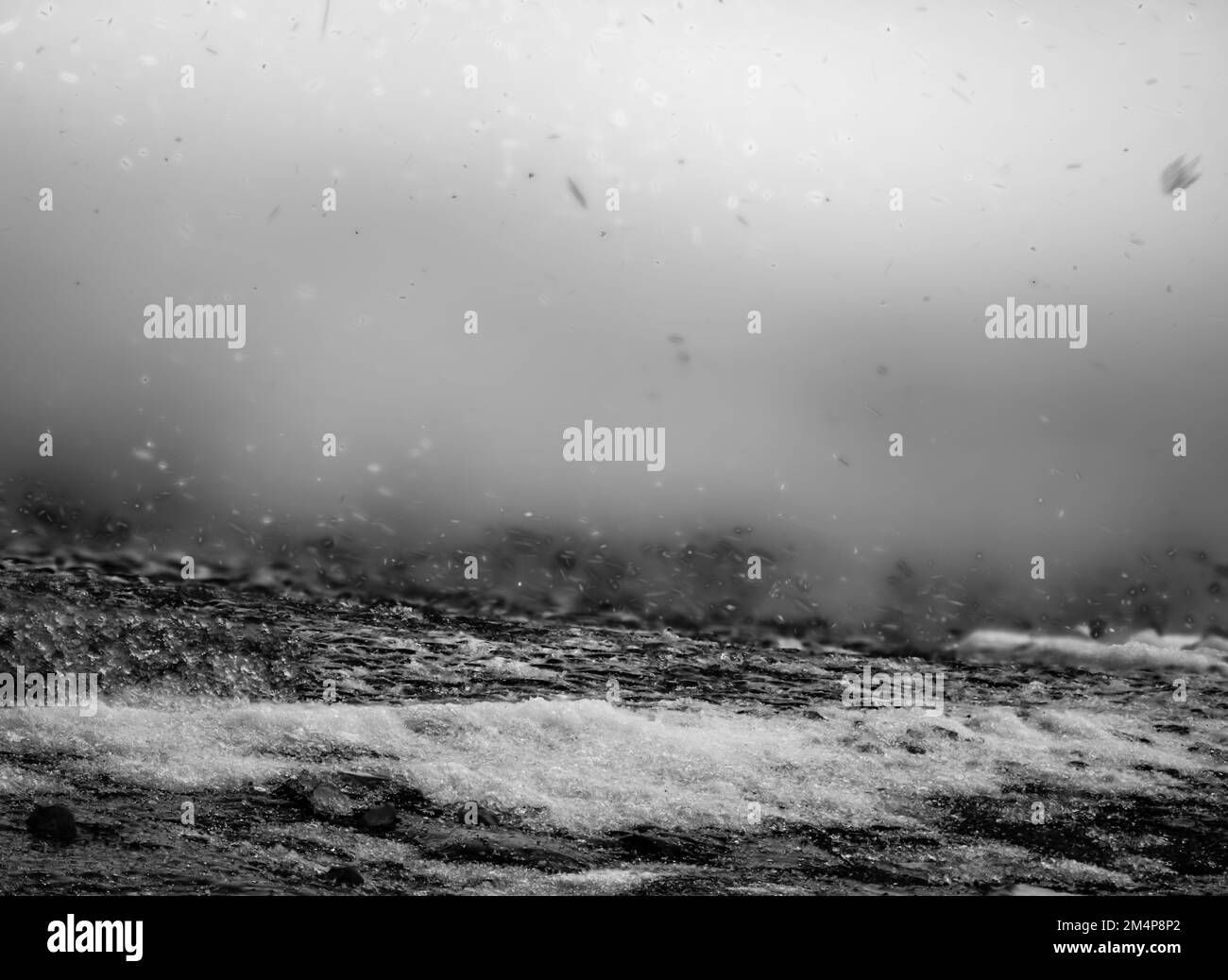 Blurred snow with Focus stacked ground level view of ice accumulation