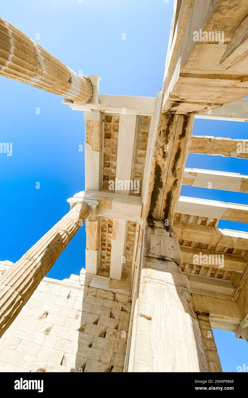 Detailed view of the сolonnade of The Acropolis of Athens, Greece Stock Photo