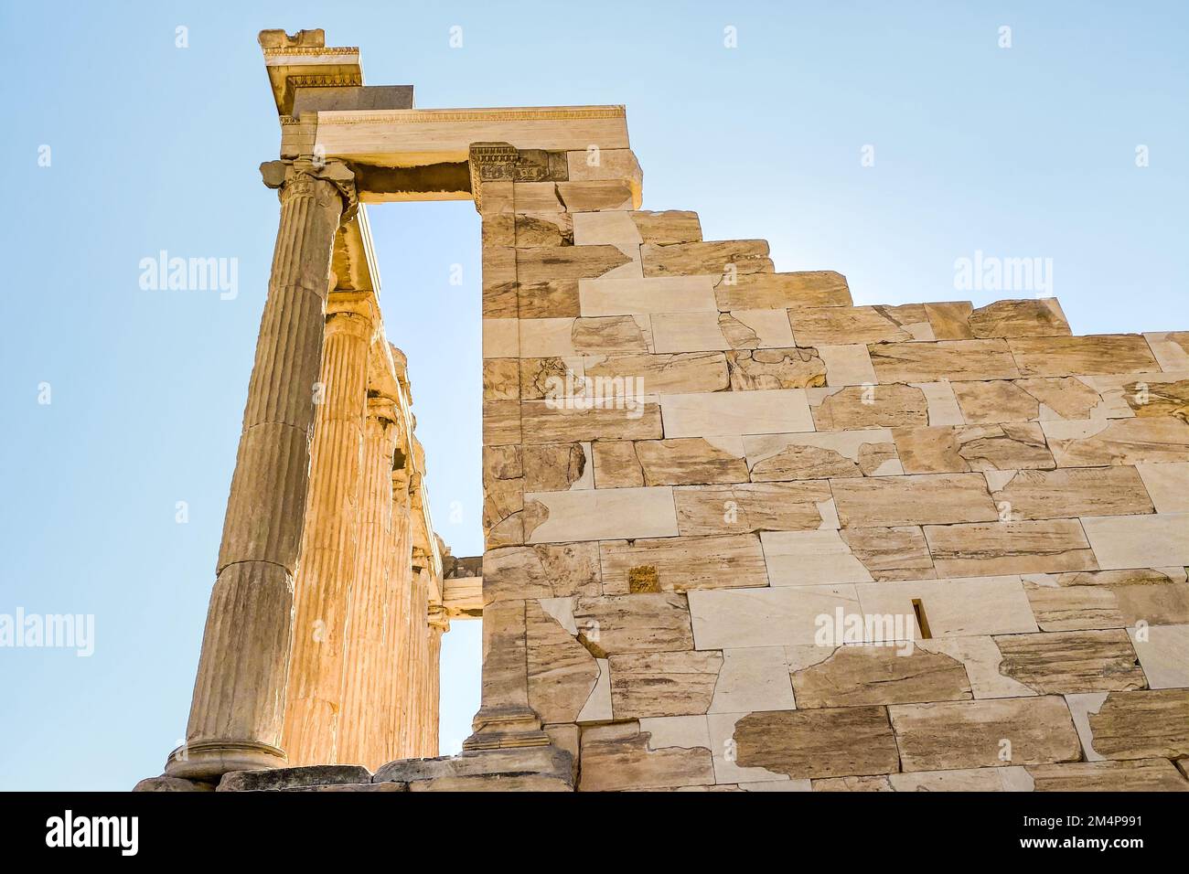 Athens, Greece - September 16, 2022: Detailed view of the сolonnade of The Acropolis of Athens Stock Photo