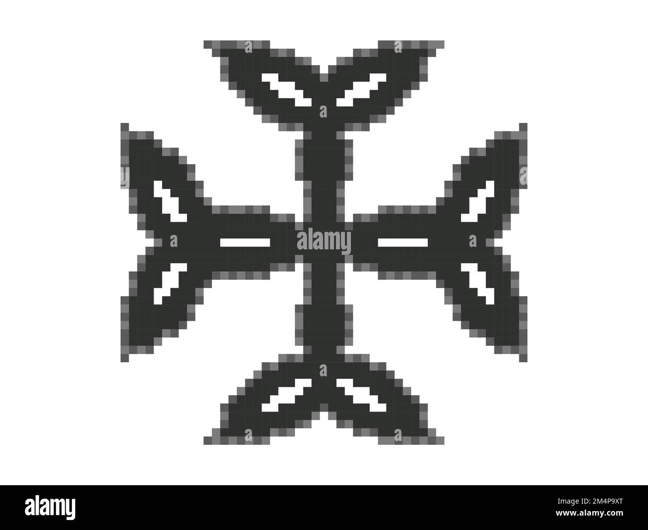 Carolingian cross in pixel style. Pixelated Carolingian cross. Celtic knot. Style of 8-bit retro games from the 80s and 90s. Design for app, banner an Stock Vector
