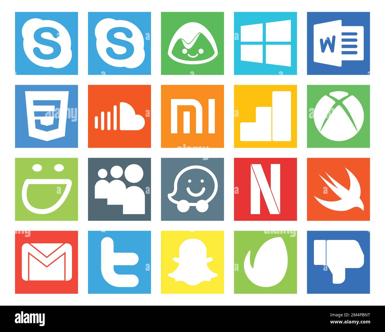 20 Social Media Icon Pack Including gmail. netflix. music. waze. smugmug Stock Vector