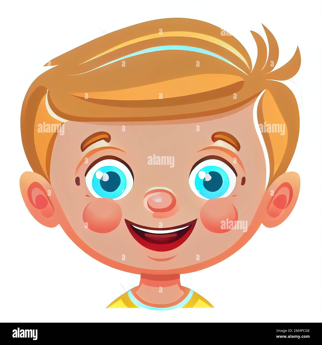 a cartoon boy with a blonde haircut and blue eyes smiling at the camera