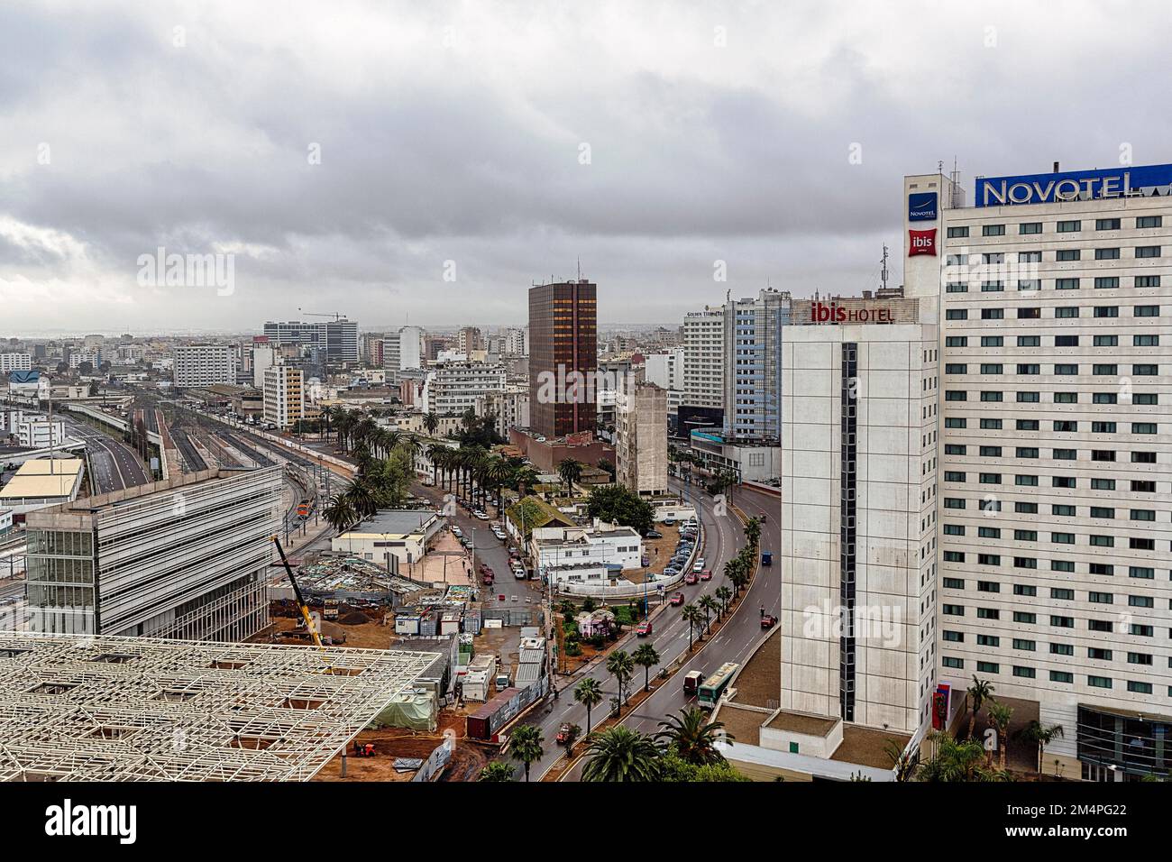 View from above of hotels and skyscrapers, dreary weather, Casablanca, Morocco Stock Photo