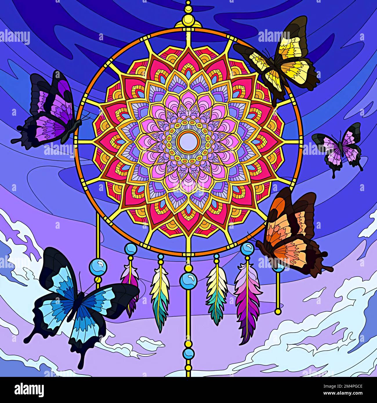 illustration of a Dream Catcher and butterflies Stock Photo Alamy