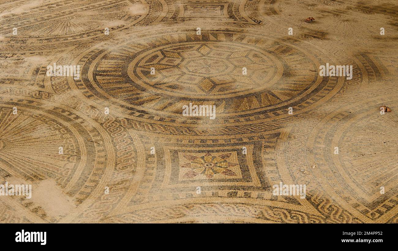 Roman floor mosaic, detail, Argyroupolis, Lappa, Rethymnon Regional District, Central Crete, Crete Island, Greece Stock Photo