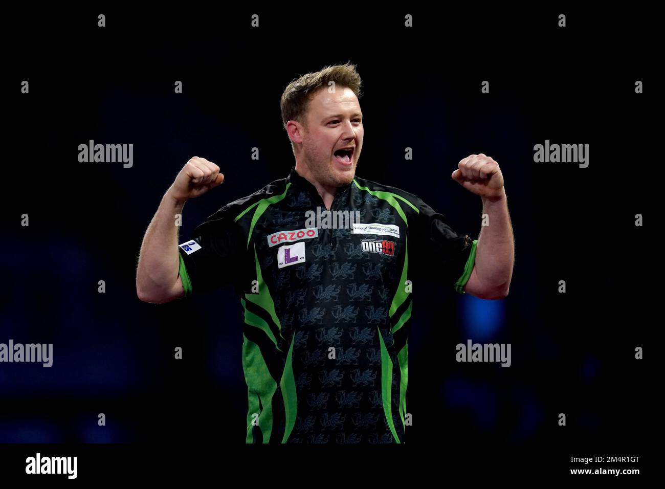 Jim Williams celebrates defeating James Wade during day eight of the Cazoo World Darts Championship at Alexandra Palace, London. Picture date: Thursday December 22, 2022. Stock Photo