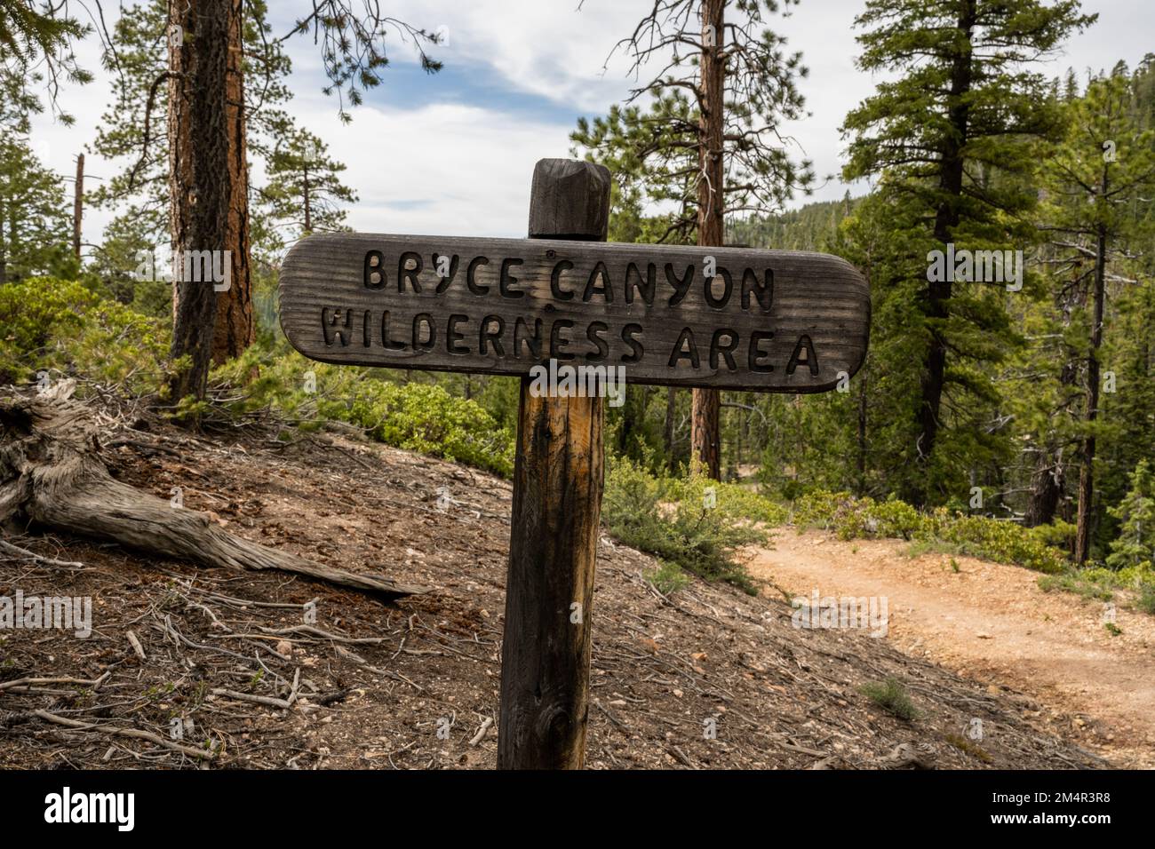 Bryce Canyon Wilderness Sign with empty trail Stock Photo