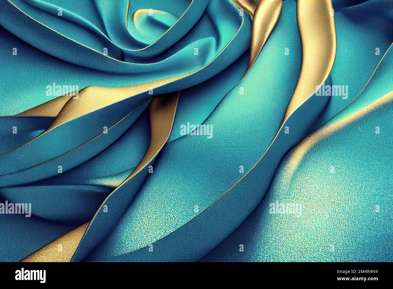 a blue and gold fabric with a wavy design on it's side and a gold