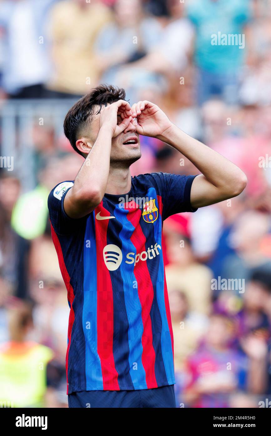 BARCELONA - SEP 17: Pedri celebrates after scoring a goal during the La