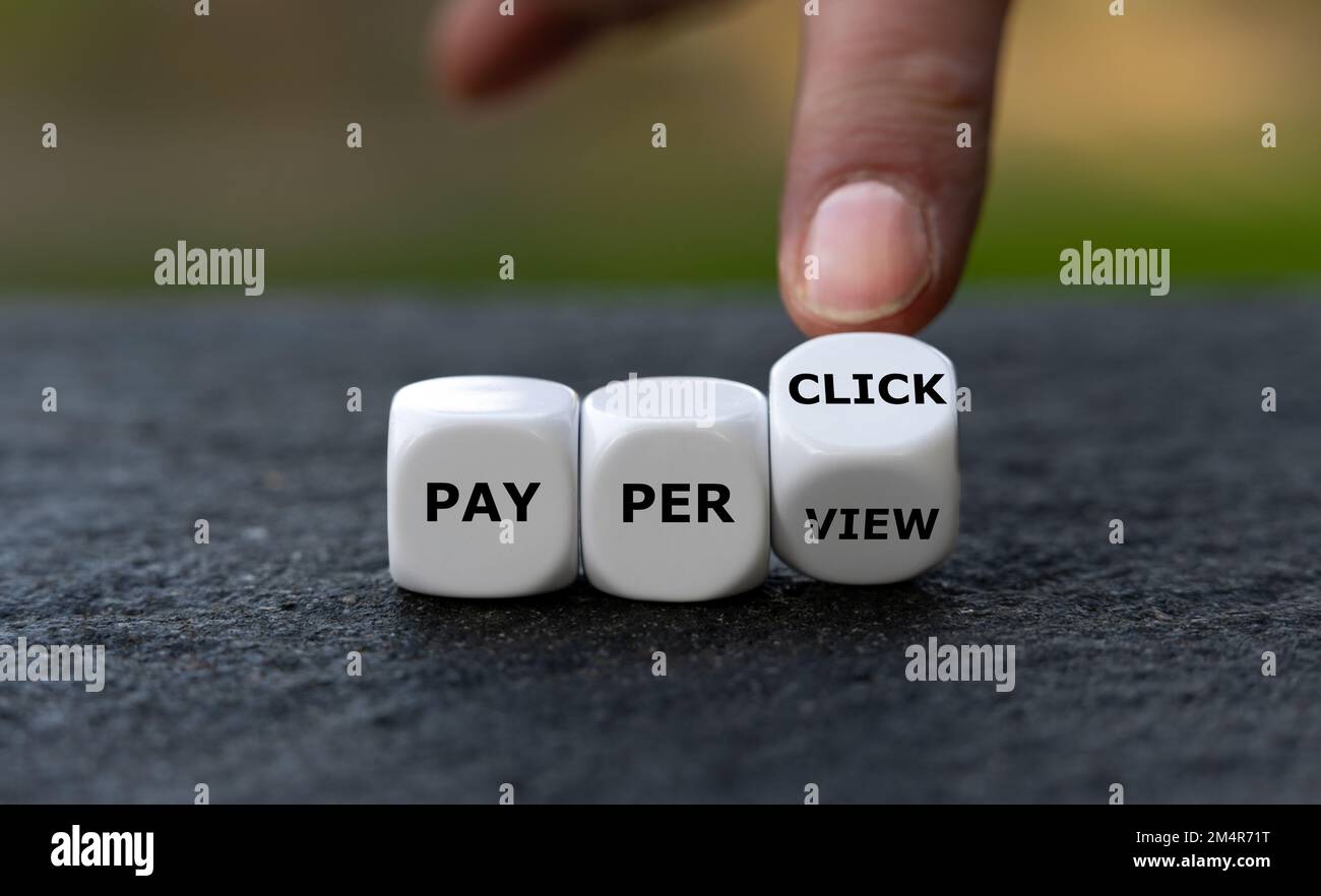 Dice form the expressions 'pay per view' and 'pay per click'. Stock Photo