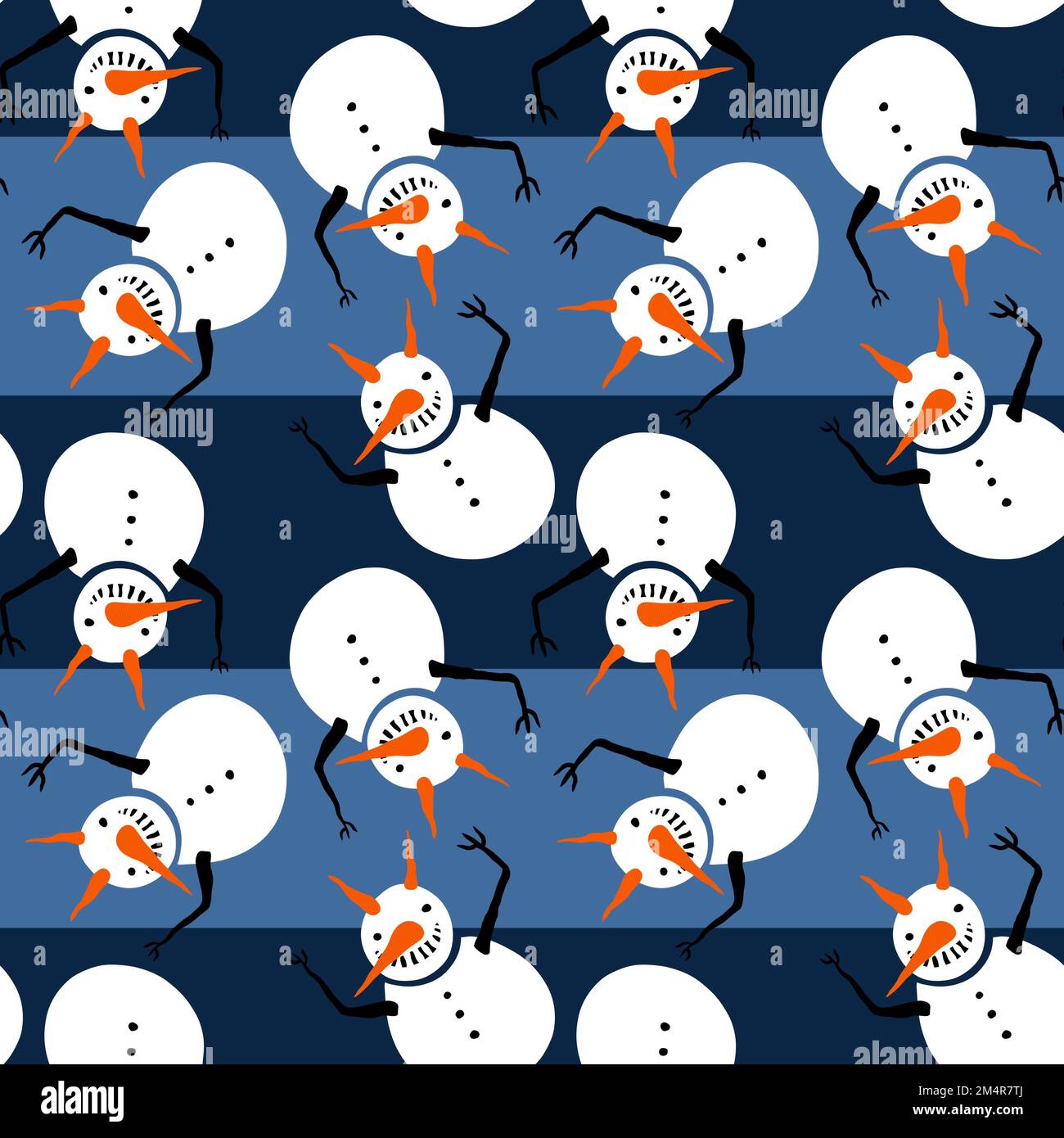Cartoon winter scary snowman seamless ice angry pattern for wrapping paper and fabrics and linens and Christmas and new year packaging and Noel gift b Stock Photo