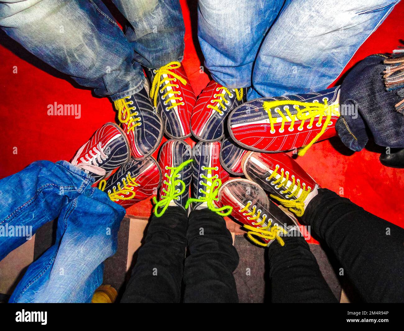 Red and clearance blue bowling shoes