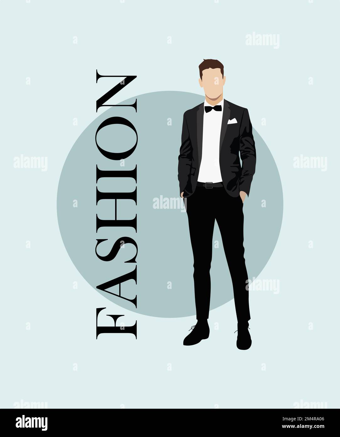 Stylish man. Stylish guy on an interesting gray background with the inscription fashion. Cartoon male characters. Men in fashion clothes. Flat style Stock Vector