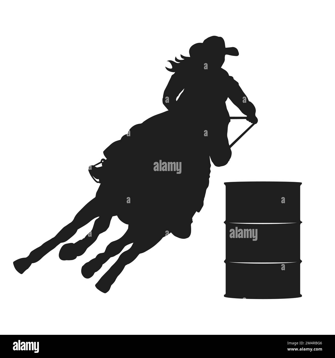 Barrel Racer with Female Horse and Rider Silhouette Image Stock Vector