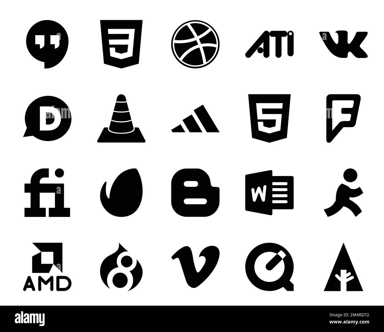 20 Social Media Icon Pack Including amd. word. player. blogger. fiverr