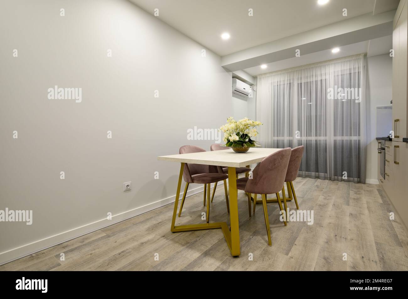 Large beige and cream luxury kitchen interior Stock Photo