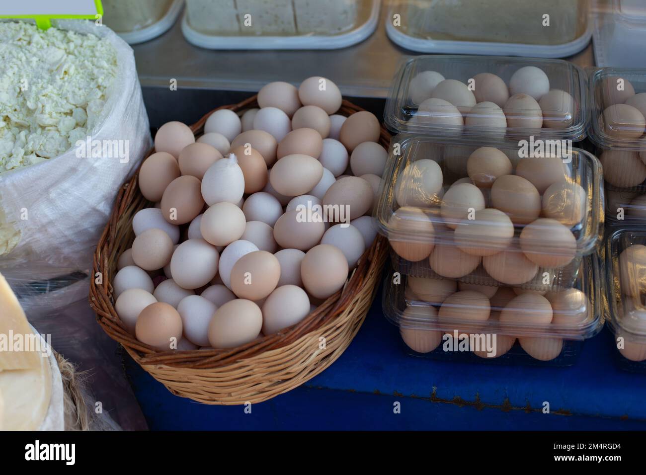 Village eggs sold in the market in Turkey Stock Photo