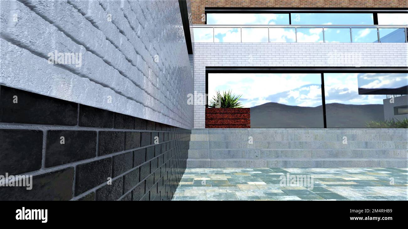 Black and white colored brick tile as a trending finishing material for ...