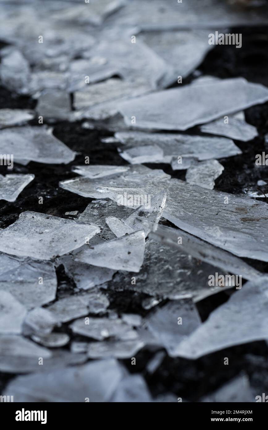 A vertical shot of transparent ice shards Stock Photo