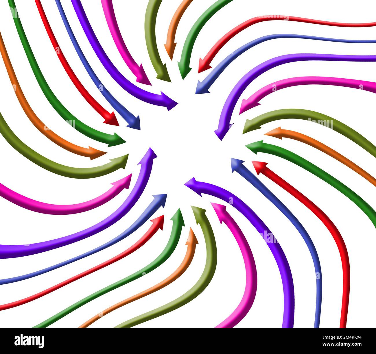 A spiral of arrows are arranged into a pattern in this 3-d illustration ...