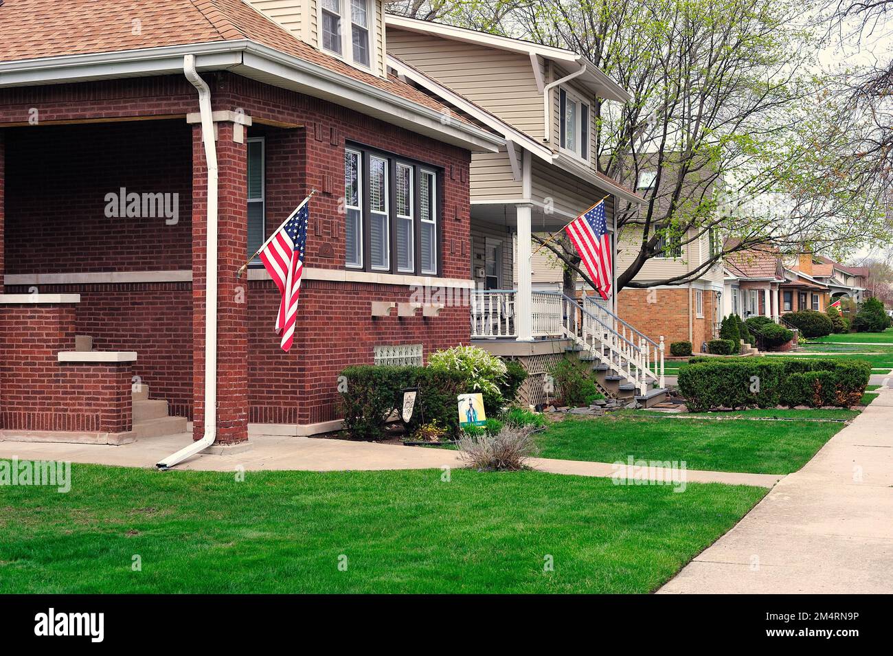 Chicago, Illinois, USA. Bungalowstyled homes, some sporting a