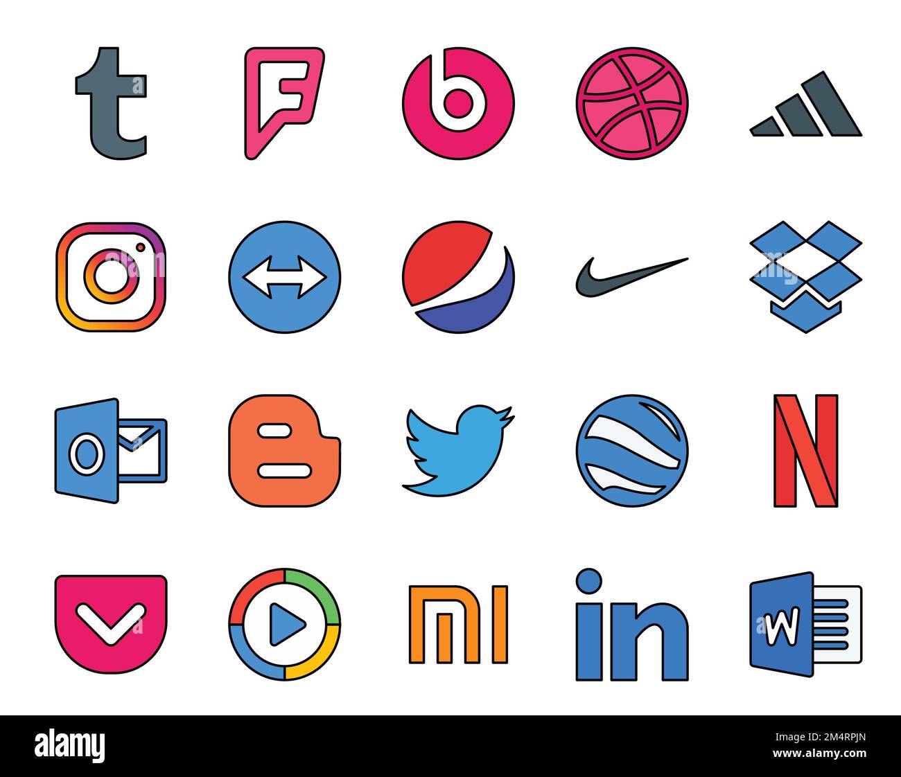 20 Social Media Icon Pack Including windows media player. netflix. nike.  google earth. twitter Stock Vector Image & Art - Alamy