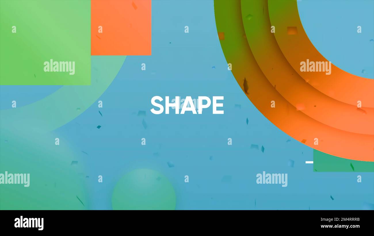Pink and blue background. Motion.The inscription shape and the different geometric three d shapes appearing. High quality 4k footage Stock Photo