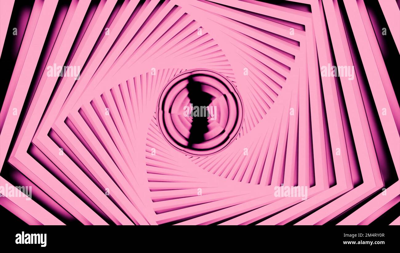 3D tunnel with geometric lines and circle at end. Design. Spiral tunnel ...