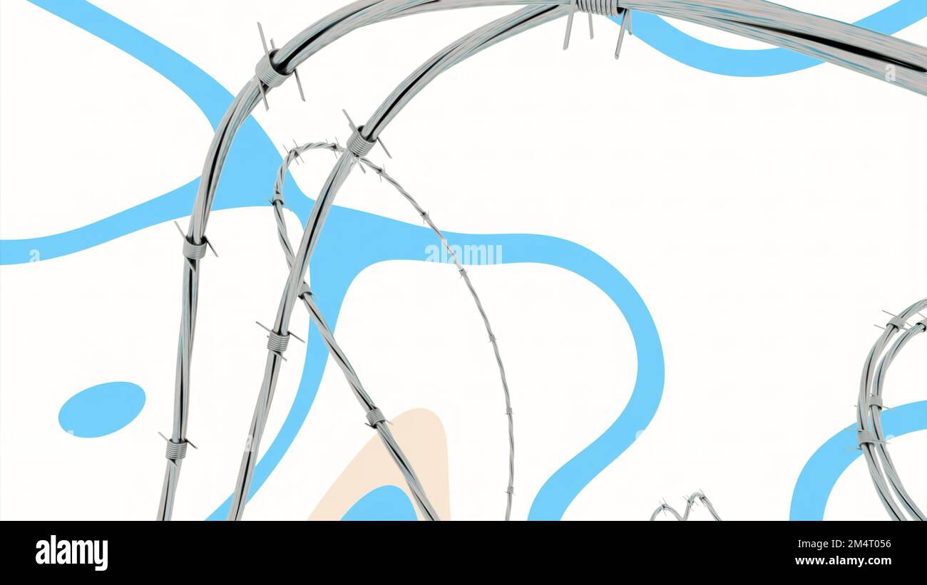 Animation with 3d wire and lines. Design. 3D wire with barbed needles