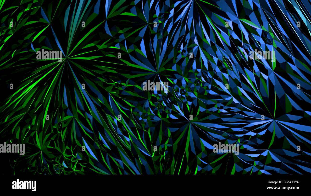 Green sliding mirrors. Design.Triangular parts from mirrors in ...