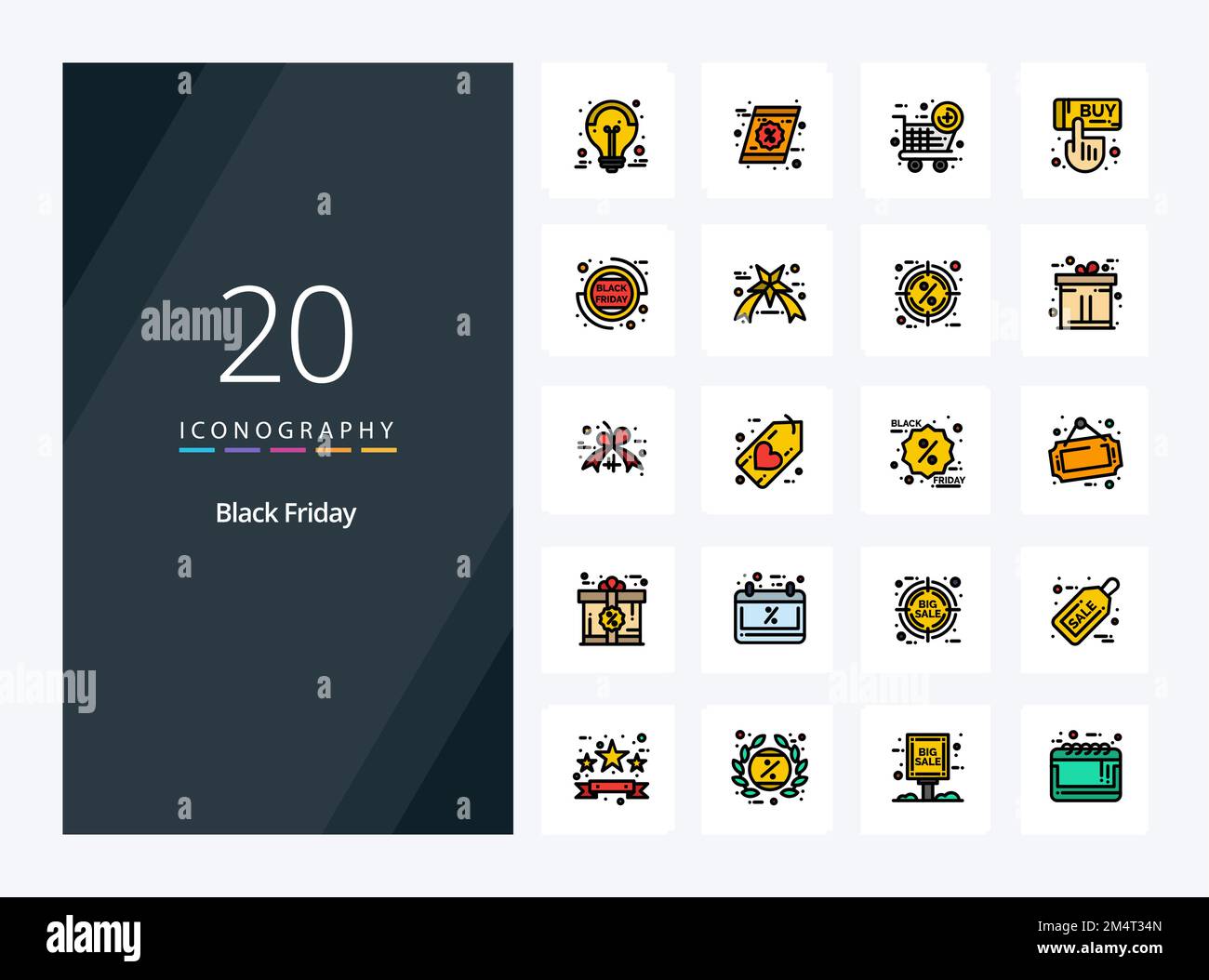20 Black Friday line Filled icon for presentation Stock Vector Image ...