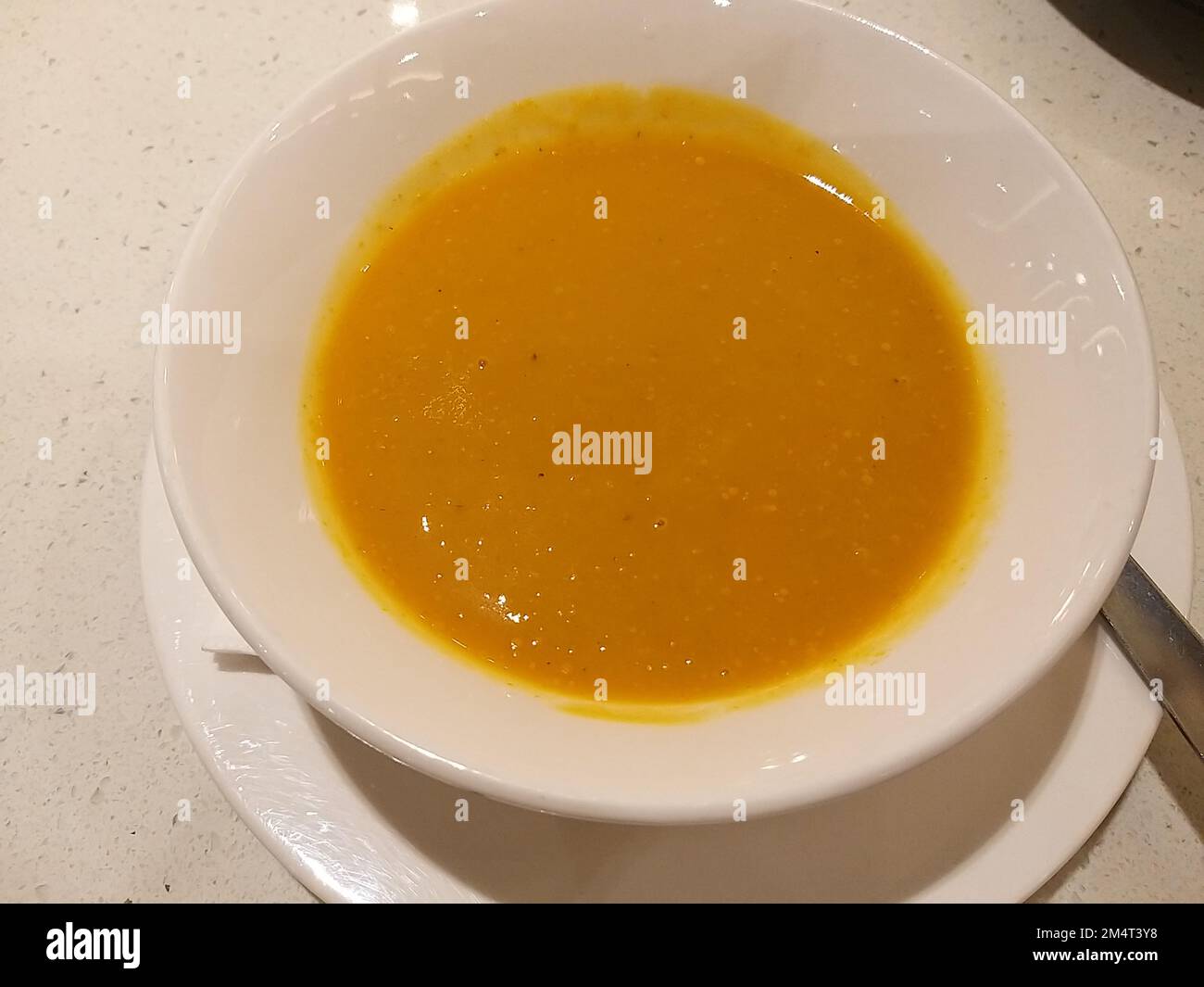 A Vibrant Pumpkin Creamy Soup Stock Photo